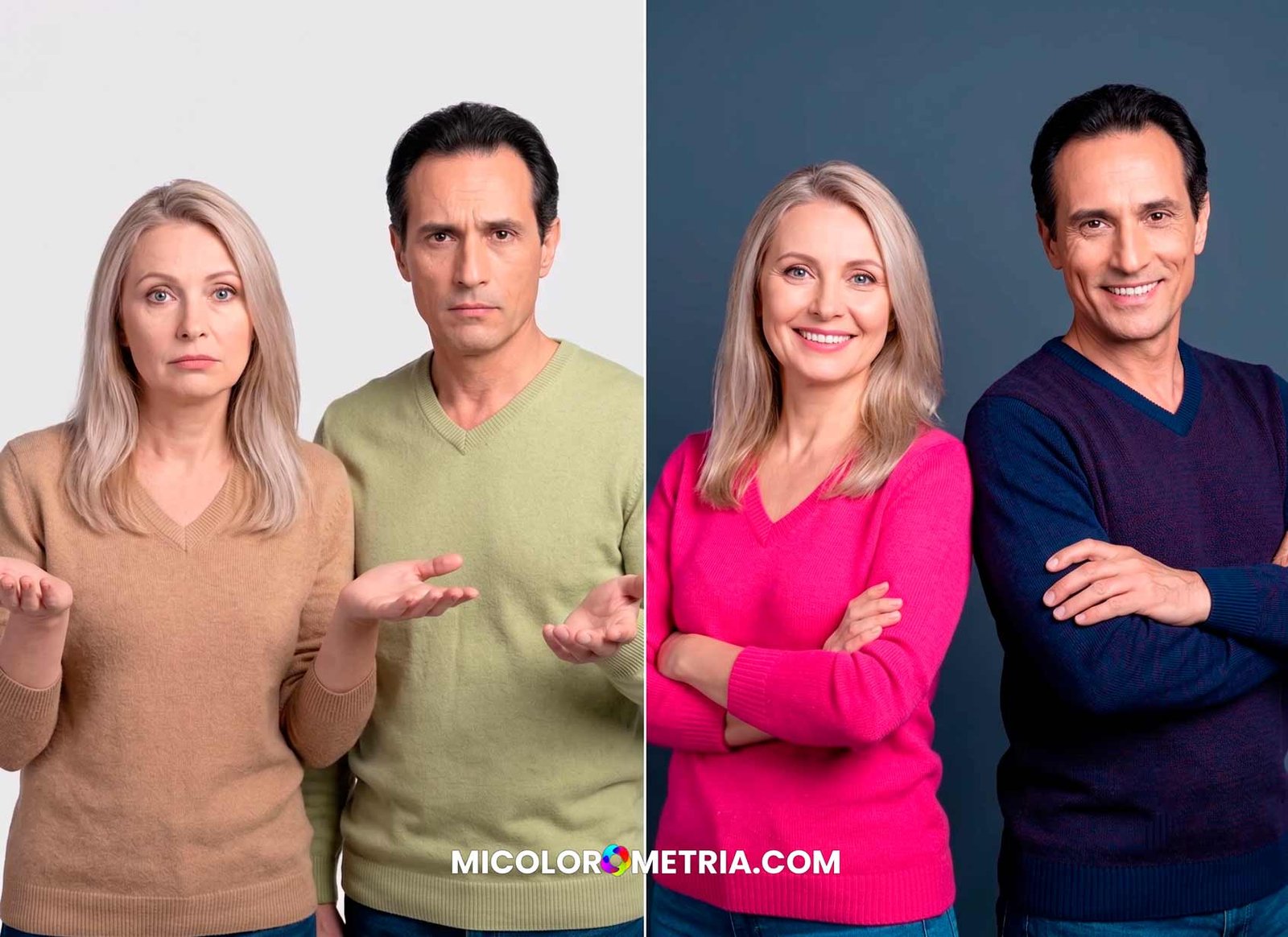 Comparativa: dos personas con colores fuera de su paleta y con los colores de su estación